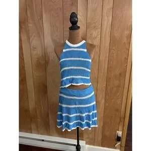 Cupshe | Skirts | Cupshe Blue White Stripe Crochet Halter Top And Mini ...
